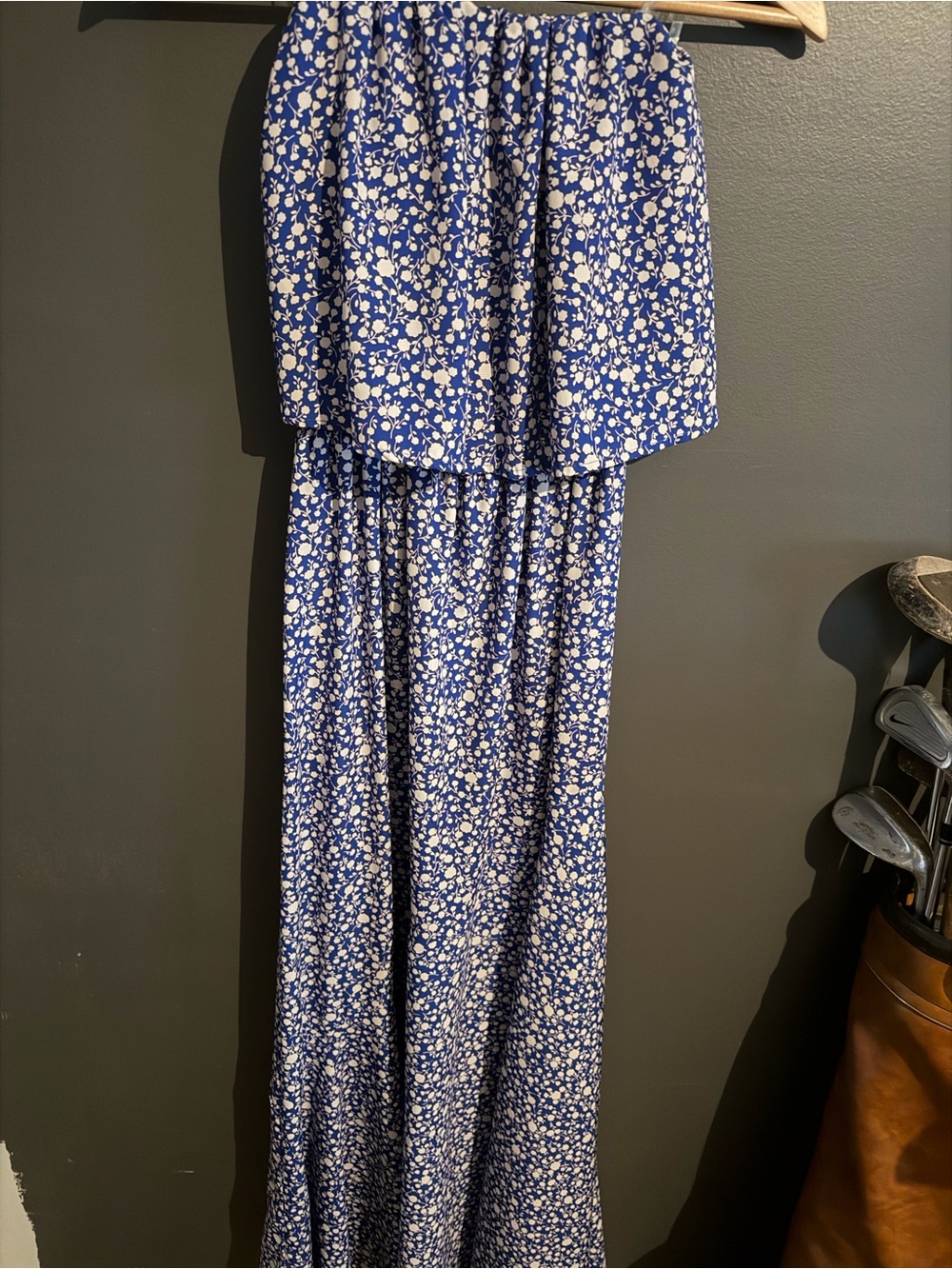 Vici Royal Blue and White Floral Strapless Dress